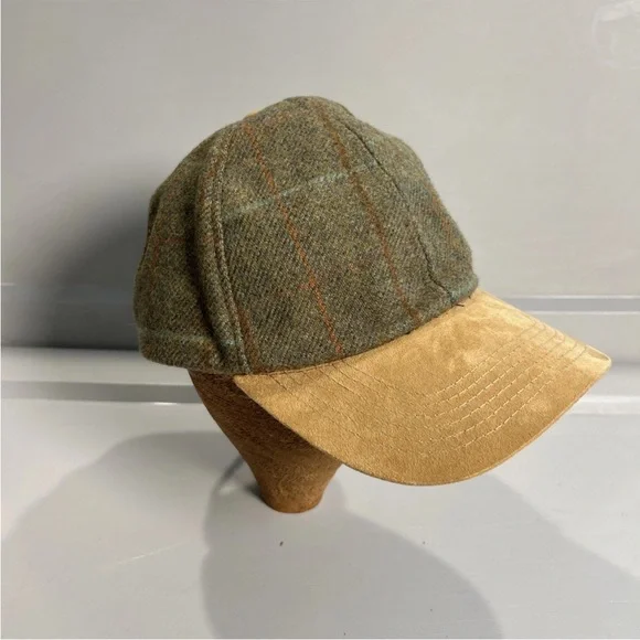 Hawkins Countryman 100% Wool Baseball Cap Hat Adjustable Suede Strap Tweed Plaid - Picture 3 of 8